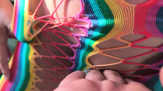 I let my stepbrother admire my body, he follows the outline of my virgin pussy and masturbates it