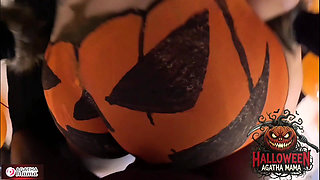 Agatha Mama on a BBC Fucking a Brazilian MILF's Halloween Jack O'lantern