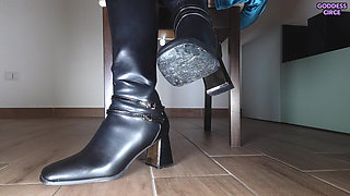 Hard Toe Tapping with Crossed Legs - Black Boots