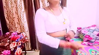 Hot Telugu Housewife in Black Saree Cheats on Husband with His Dad - Dirty Talk & Hard Fucking