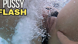 Flashing My Pussy in Front of a Student in Swimming Pool and Helps Me Masturbate - It's Very Risky with People Near