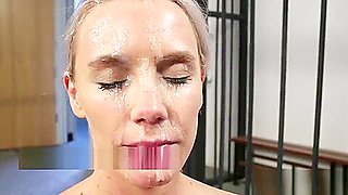 Unusual model gets jizz shot on her face swallowing all the charge