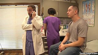 I got lucky with this hot ebony nurse! She gave me a handjob instead of my checkup