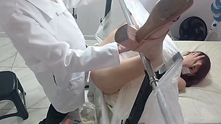Bound babe is getting used by her horny gynecologist in her pussy