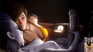 Large Cock Futa Widowmaker Cums Hard for Tracer, Ms. X Futa Fucks Tight Pussy Lara