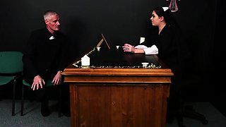 CFNM voyeur nun watches 3some BJ