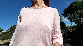 Nippleringlover Flashing Pierced Tits With Stretched Nipple Piercings At Public Beach