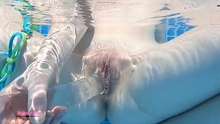 Petite American Babe Destination Kat Plays with Dildo Underwater - Creamy Pussy & Sex Toy Fun