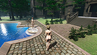 Angels Awakening 12 - Nude Swimming and Lesbian Kiss Scene in a Moonlit Pool