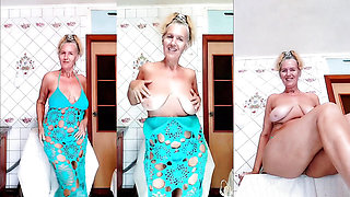 Funny Striptease of a Hot Housewife in the Kitchen