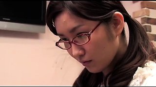 Nerdy Asian schoolgirl gets banged by two guys and creampied