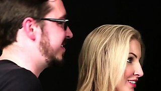 Classy CFNM babes deepthroating a guy