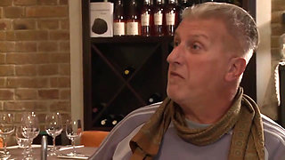 Blonde cheats on her husband giving a blowjob in the men closet