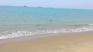 Voyeur - Hot MILF Naked on the Beach and Swimming in the Sea