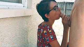 Nerdy chick with glasses dicks with a stud
