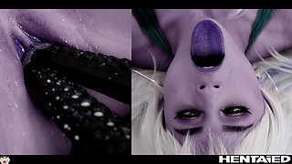 Purple Elf Girl Gets Horny and Starts Lactating - Alya Stark Cosplay Fantasy Monster DP Creampied