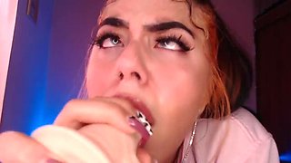 Egirl Ahegao Facefuck with Sloppy Spit and Drool - Teen Camgirl Blowjob