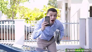 Sexy teenage binky beaz getting her narrow jummy pussy plown so hard by her neighbors Big Cock