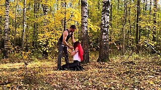 Spanked and fucked in the autumn forest: student gets what