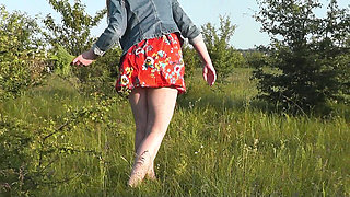 Beautiful Sweet Cute Brunette Girl Assol. Outdoor. Outside. Naked Outdoors. Without Panties. Doggystyle. Under Skirt. Ass Pussy