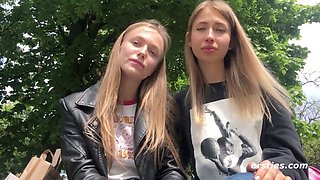 Hot blonde girls enjoy some girl-on-girl action with toys and kisses