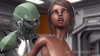 Intergalactic sexcapades! Futuristic robot pounds relentlessly a sizzling ebony babe at the space station