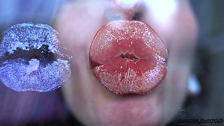 Glamour Girl Kiss with Sweet Shiny Juicy Lips