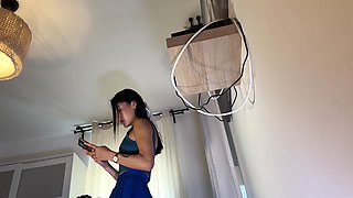 Hottest Brunette Babe in a Short Mini Skirt Takes Her Lace White Panties to Show Tight Wet Pussy