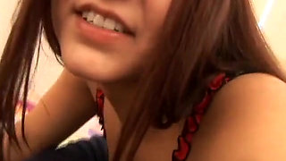 Brunette teen dirty talks to make the lucky guy cum