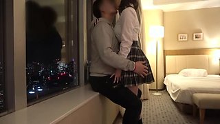 Hot Japanese Teen with Big Tits Fucks in School Uniform - No Condom, Shaved Pussy - Amateur Asian Sex