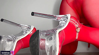 squirt in close-up - heels and pantyhose