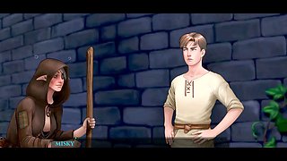 Romantic scene featuring MissKitty2K as a vet in an animated adventure