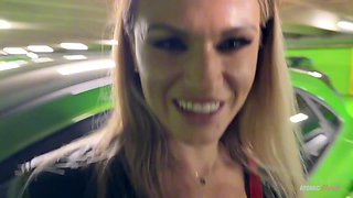 Risky Public Blowjob: Blonde Whore Swallows It All