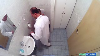 Slim blonde gets creampied after fucking in the toilet and the doctors office