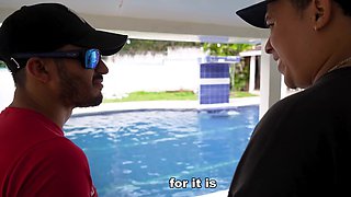 Busty brunette latina gets hired as pool attendant but something goes wrong