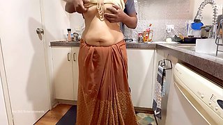 Indian Couple Romance In The Kitchen - Saree Sex - Saree Lifted Up Ass Spanked Boobs Press