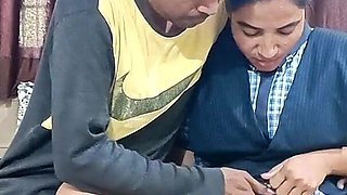 Beautiful 18 Year Old Indian Girl in College Outfits Seducing Her Teacher Sucking Him off