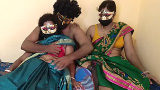 Hot Indian Housewife Cheating with Sucking and Licking in Threesome