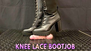 Cock Squeeze & Bootjob in Sexy Black Lace Knee Boots with TamyStarly - CBT, Ballbusting, Cock Crush, Trample