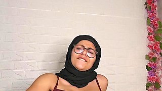 Hot Arab Wife Mia Niqab Jumping on 12 Inches BBC Dildo