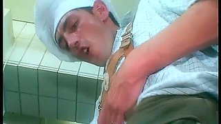 Sexy redhead chick with great body fucks a cook in the kitchen