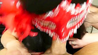 Beauty in a Carnival Mask Gives Blowjob With Footjob and Swallows my Cum