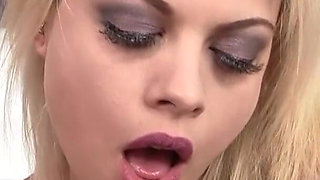 Blonde bombshell Nadia handles your cock