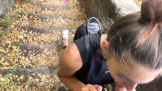 Sexy Fit Bubble-assed Babe Sucks Her BF's Dick On the Trail Along the Danube River in Budapest