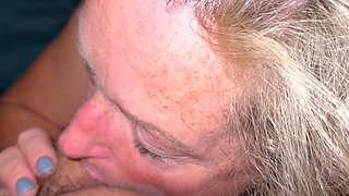Oral MILF Blonde, Freckles, Green Eyes Sucks Daddy