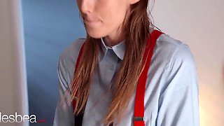 Mia Trejsi and Gina Snow in hot lesbian fuck with strapon