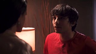 A super sexy brunette massages her big boobs