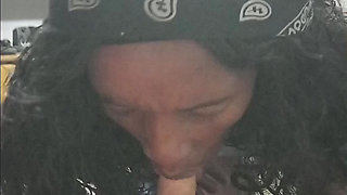 Hot black domestic girl suck white boss cock , stand naked next to boss wife and handjoh bosses cock