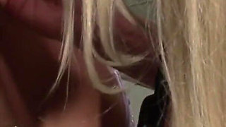 Dude fucks brunette and blonde in a store