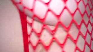 Massive Boobs Pregnant Girl in Red Mesh Rides Cock Then Doggy Fuck